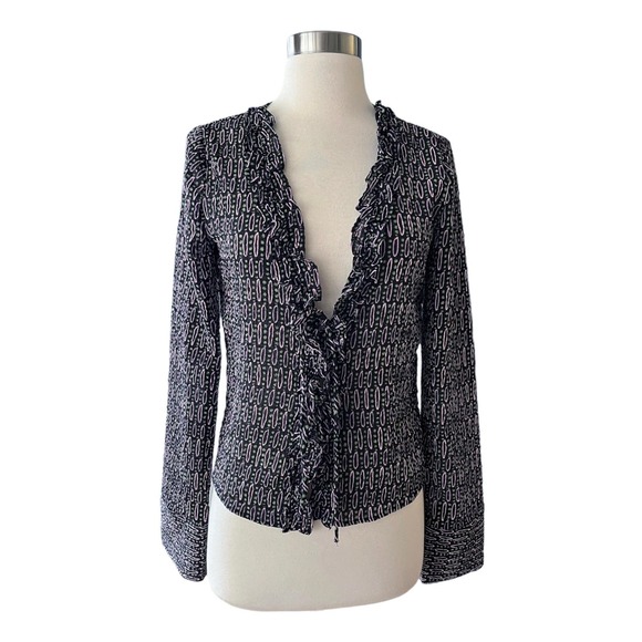 ZARA Blouse Long Sleeves Ruffle Trim Ties at Front Lightweight Jacket Medium NWT - Picture 1 of 11